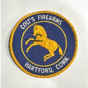 Vintage Colts Firearms Hartford Conn Patch Rampant Colt Logo Navy Blue Gold 3in